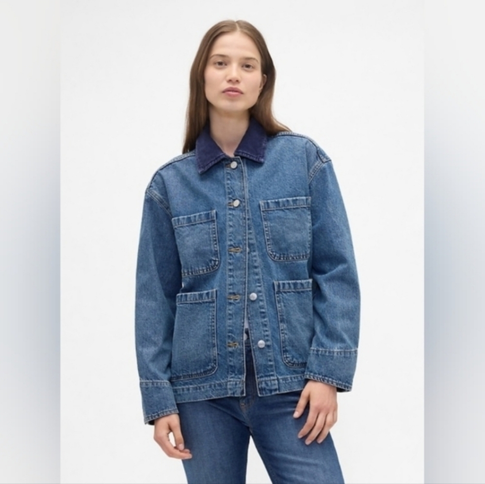 GAP Blue Denim Jean Jacket with Dark Blue Collar